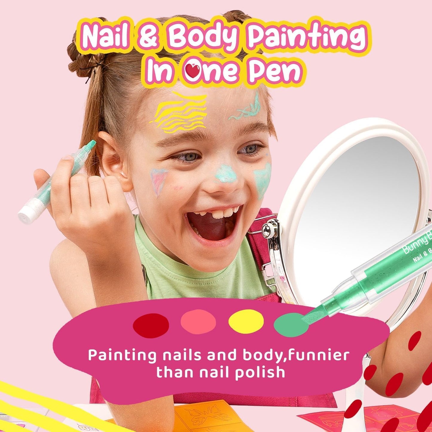 Kids Makeup Sets for Girls Nail & Body Art Pens Kits, 27Pcs Washable Temporary Tattoo Pen Sets, Cosmetic Party,Girls Makeup Kits