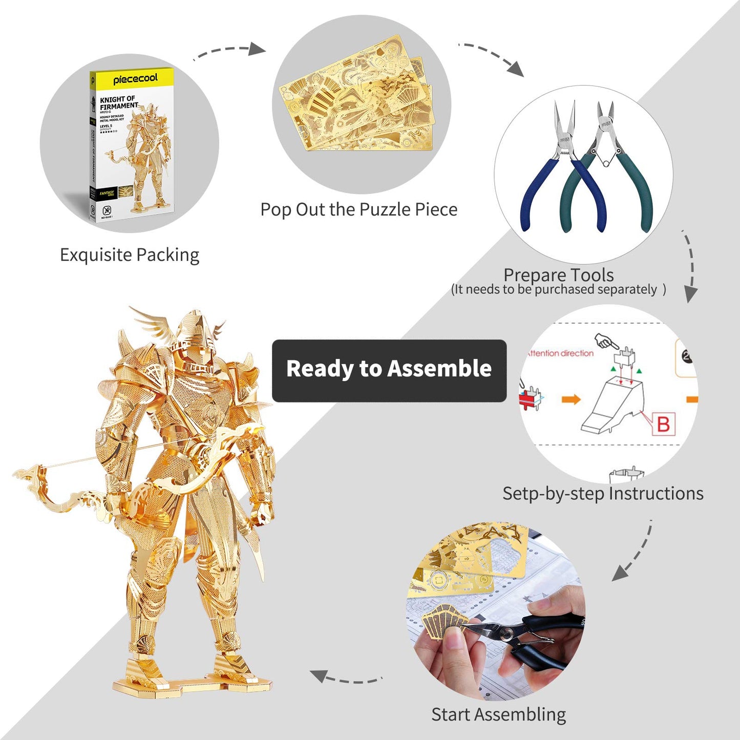 Piececool 3D Figure Mecha Model Kits-Knight Of Firmament, 3D Metal Puzzle Diy Craft Kit For Adults Stress Relief, Great Birthday Gifts For Teen Boys, 134 Pcs