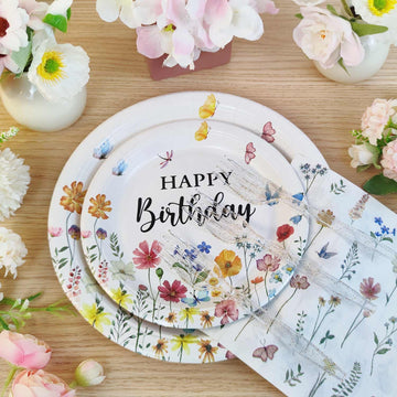 Lopeastar 100Pcs Wildflower Party Decorations Plates Set, Floral Paper Plates Napkins and Forks Flower Birthday Decorations for