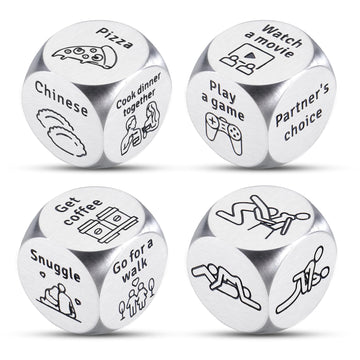 4PCS Date Night Dice Gifts for Boyfriend Girlfriend Valentines Day Gifts for Him Her 11th Anniversary Steel Gifts for Women Men