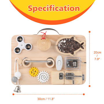 Pithfor Wooden Busy Board For Toddlers, Montessori Sensory Toys For 1 2 3 4 Year Old, Autism Sensory Toys For Kids Boys Girls, F