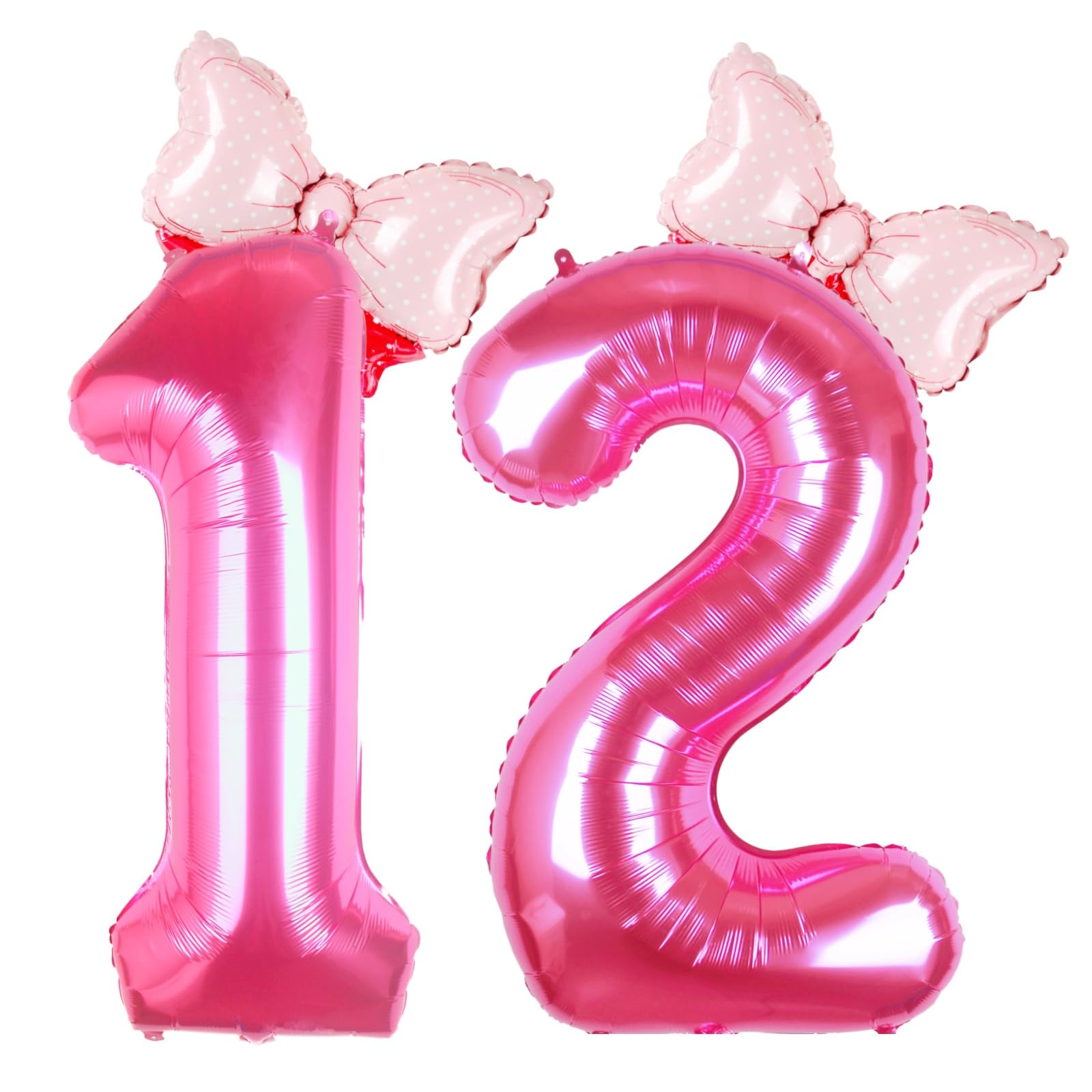 Kwuz 40 Inch Pink Number 12 Balloon with Mini Bow Balloons for Girls 12th Birthday Party Decoration, Pink Princess Western Cowgi