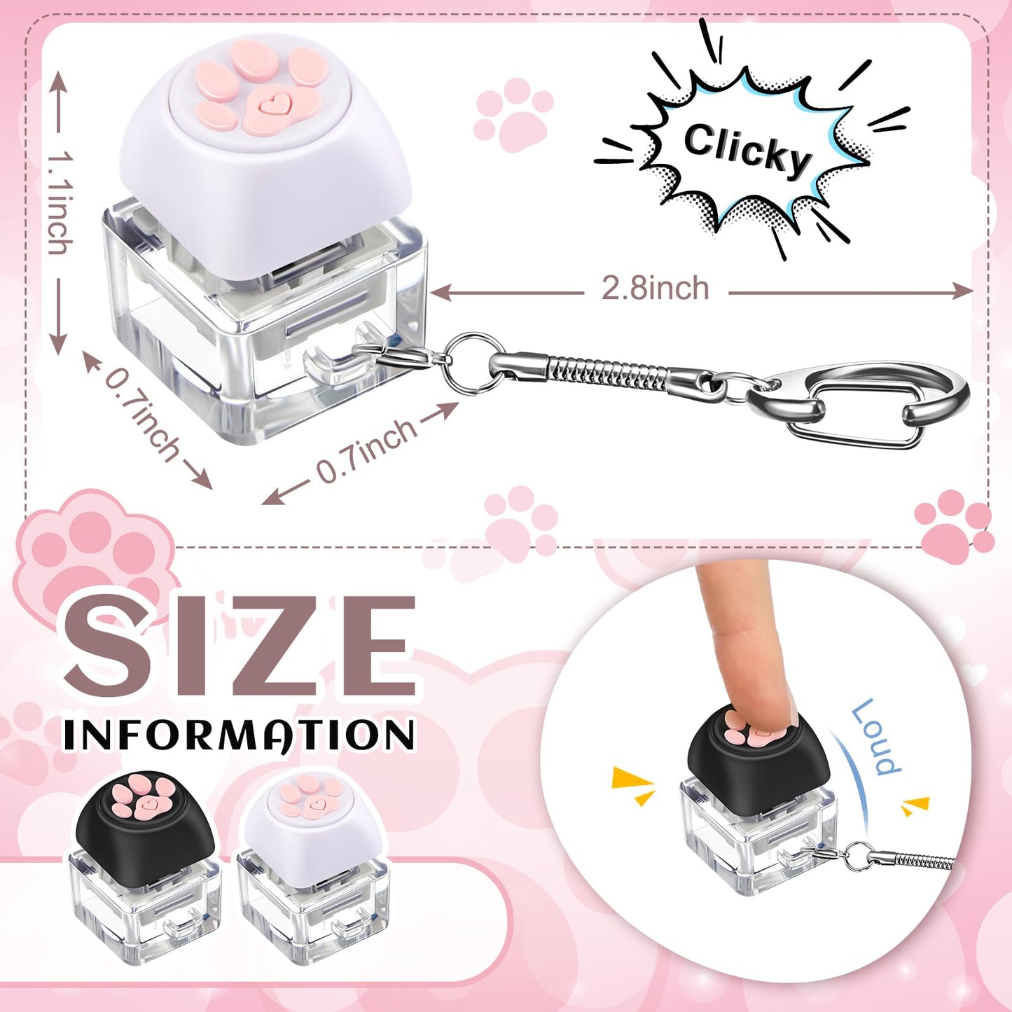 Taiyin Keyboard Toy Clicker Keyboard Fidget Keychain Decompression Toys Button Stress Relief Gifts for mature-themed to Relief Stress Pass the Time(Black  White Dog Paw Style)