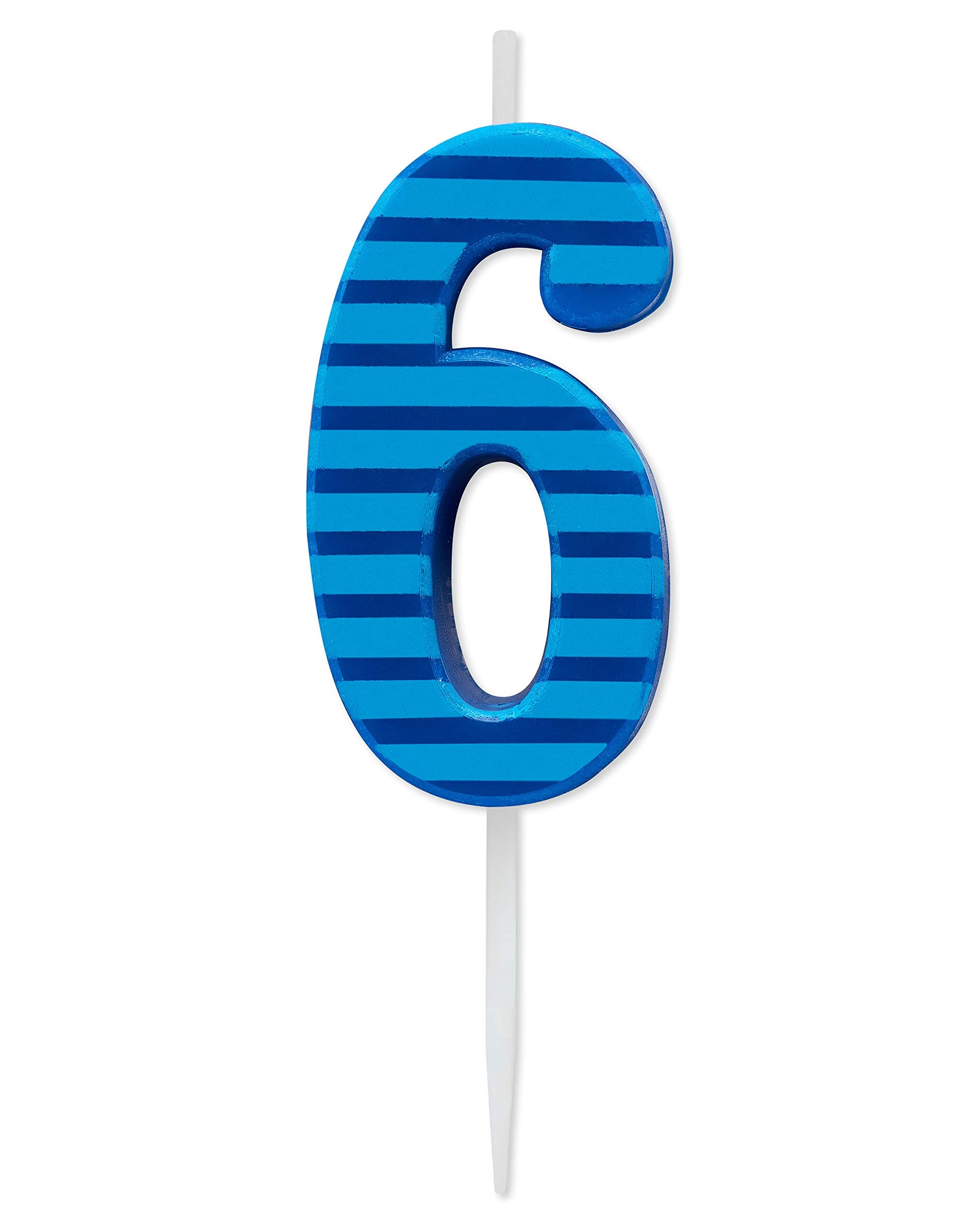 Papyrus Number 6 Birthday Candle, Blue Stripes (1-Count)