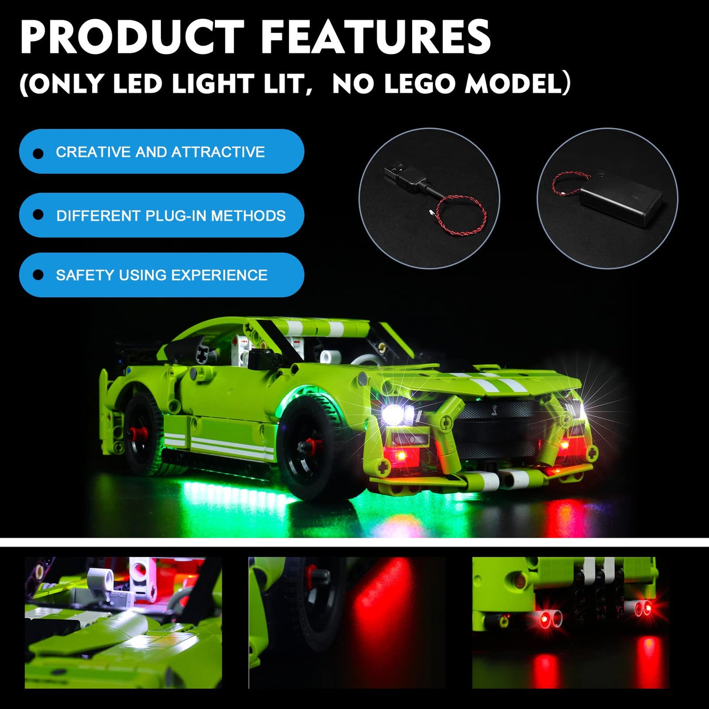 Vonado Led Light Kit Compatible With Lego Technic Ford Mustang Shelby Gt500 42138, Diy Lighting For Mustang 42138 (No Model, Onl