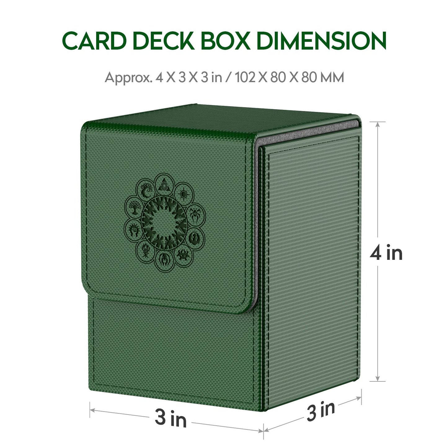 Mixpoet Deck Box Compatible With Mtg Cards, Trading Card Case With 2 Dividers Per Holder, Large Size For 100+ Cards (Elementals-Green)