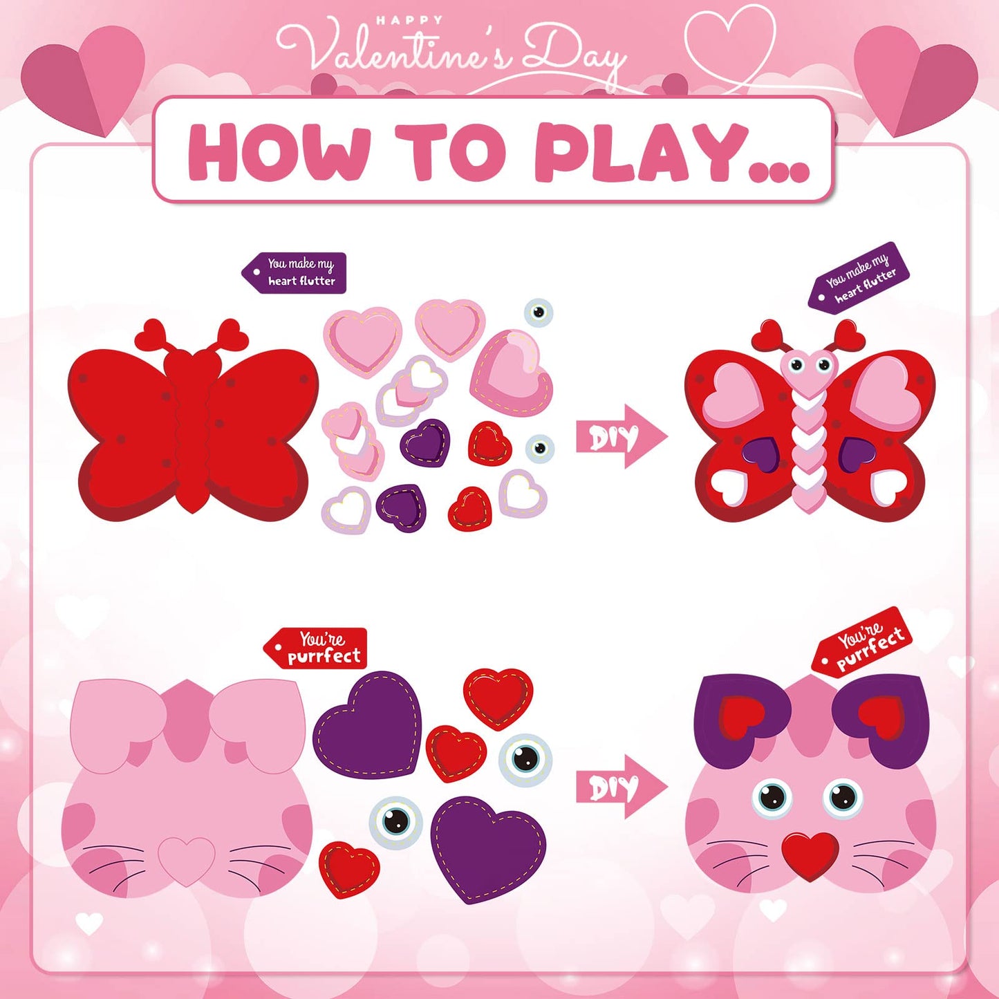 Tatuo 30 Set Valentines Day DIY Craft Kit Valentine DIY Craft Hanging Ornament Classroom Decorations Valentines Day Cutouts Sti