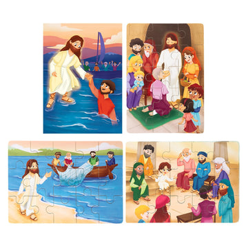 PEYO PALS Bible Puzzles for Kids Ages 4-6 | 4-in-1 Wooden Jigsaw Puzzles in Box (15 pcs Each) | Christian Gifts for Kids | Presc