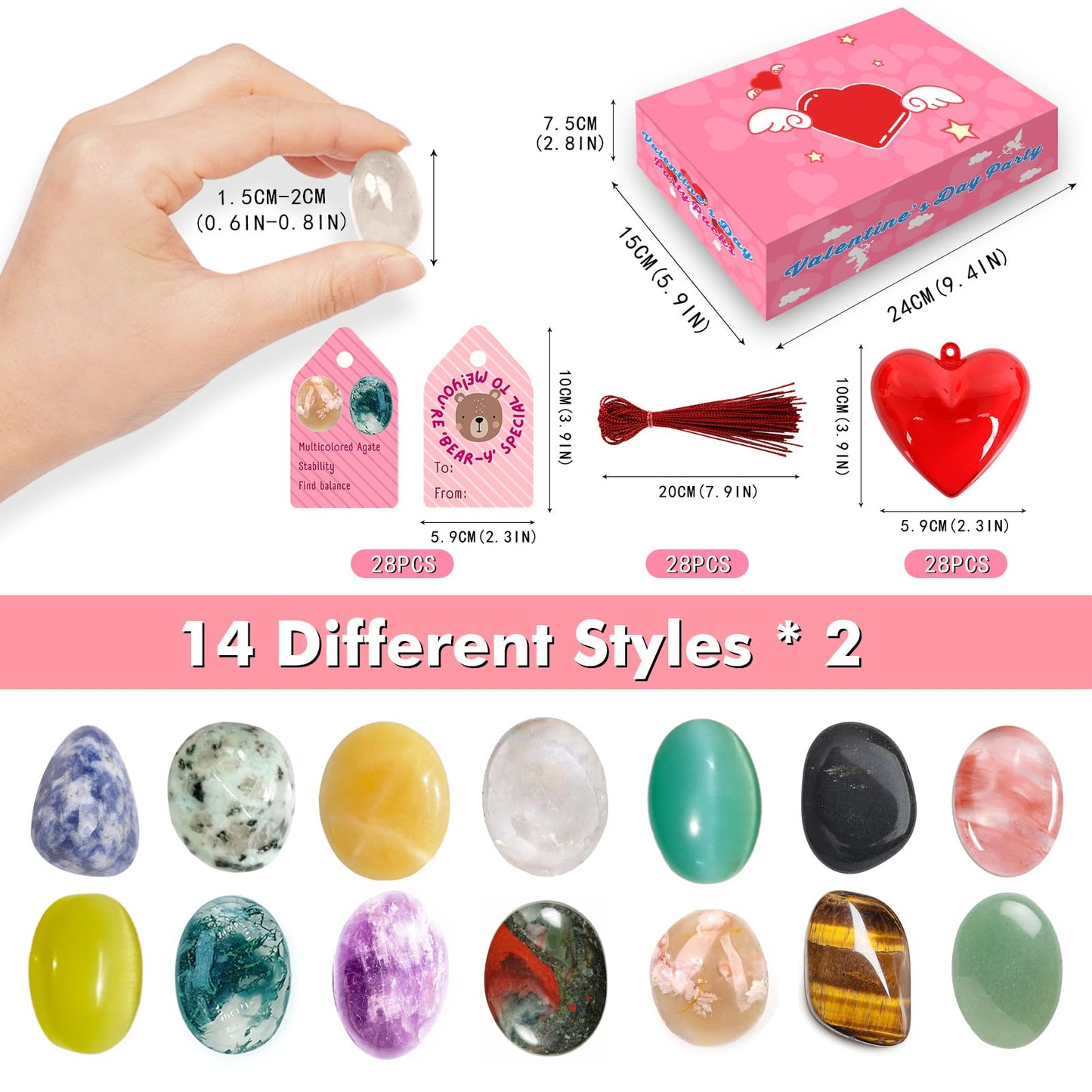 Valentines Day Gem Gifts for Kids, 28 Set Valentines Day Cards for Kids School, Kids Valentine Exchange Gift Classroom Party Fav