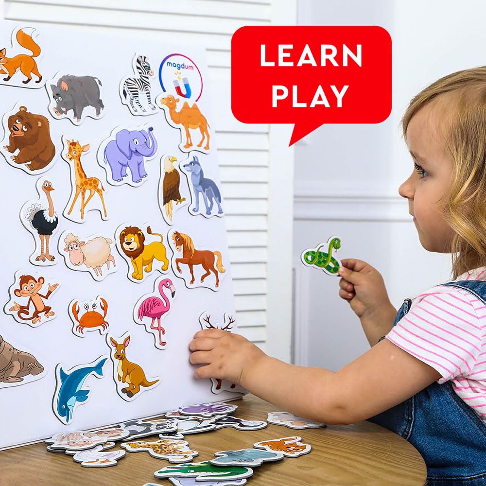 40 Fridge Magnets For Toddlers - Zoo And Farm Kids Magnets For Fridge - Toddler Magnets For Refrigerator - Magnetic Animals - Fridge Magnets For Kids - Animal Magnets - Toddler Fridge Magnets