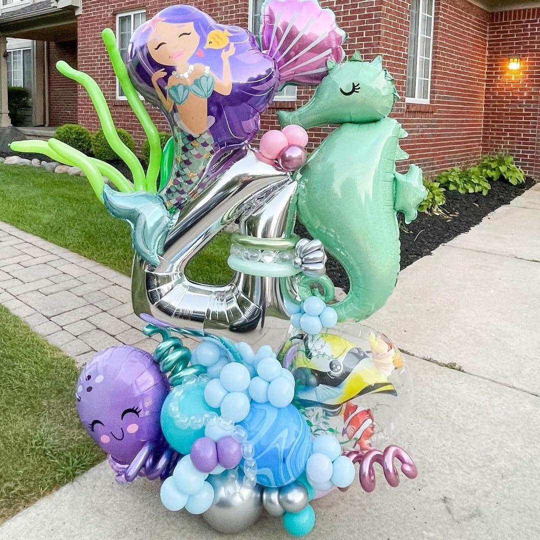 4 Number Balloons Silver 4 Balloons Number 40 Inch Number 4 Foil Mylar Balloons For 4 Birthday Anniversary Events Party