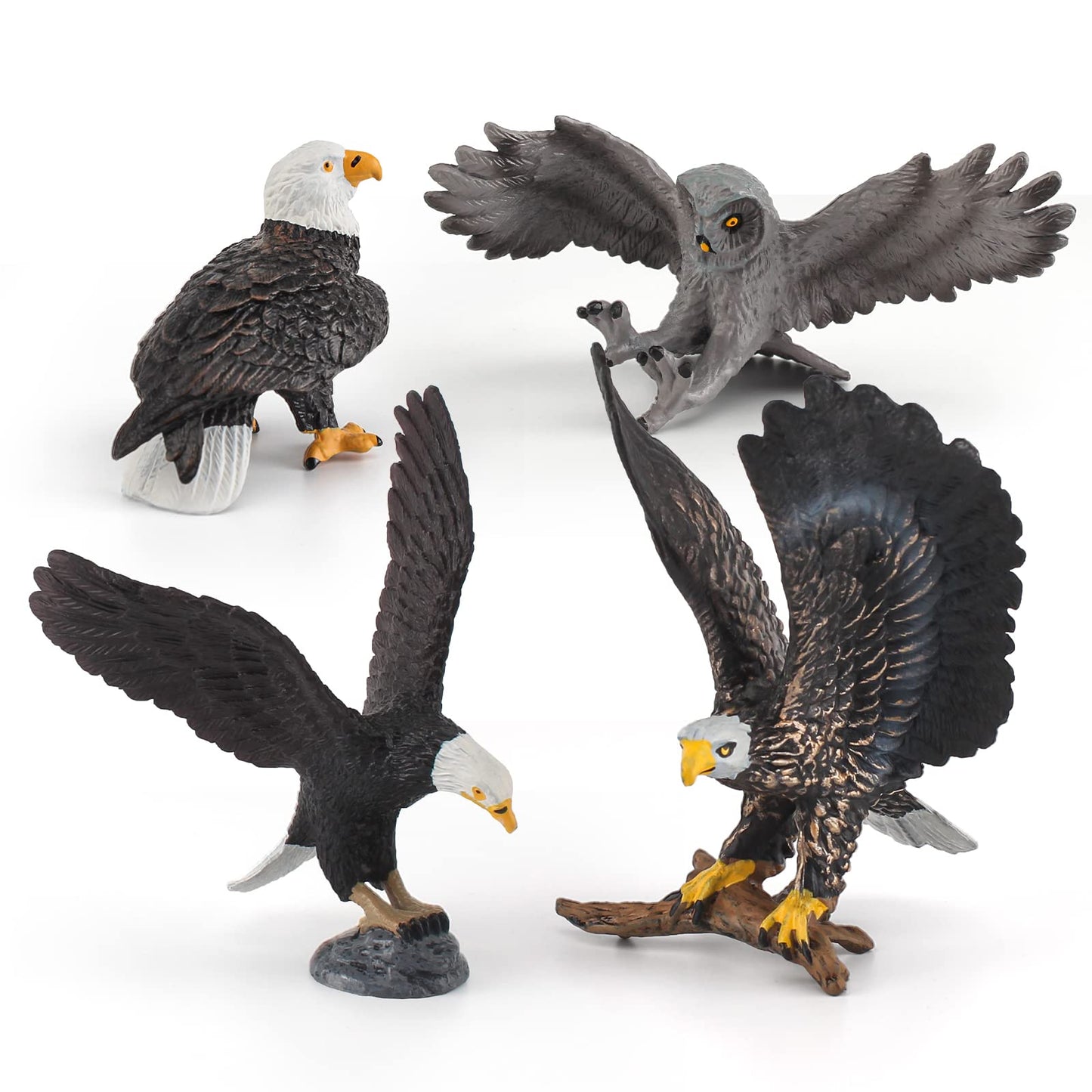WONWONTOYS Forest Wildlife Bird Toy Set - Eagle Owl, Bald Eagle, Table Decorations, Christmas Scene, Cake Decoration, Children's
