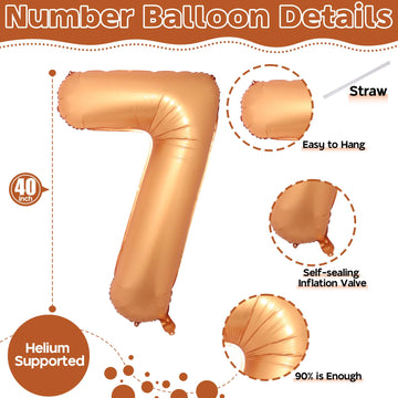 Number 7 Balloon For Boys, Giant Orange Self Inflating Number 0-9 Set Decor For Girls, 40 Inch Foil Helium 7 Balloon For 7Th Bir
