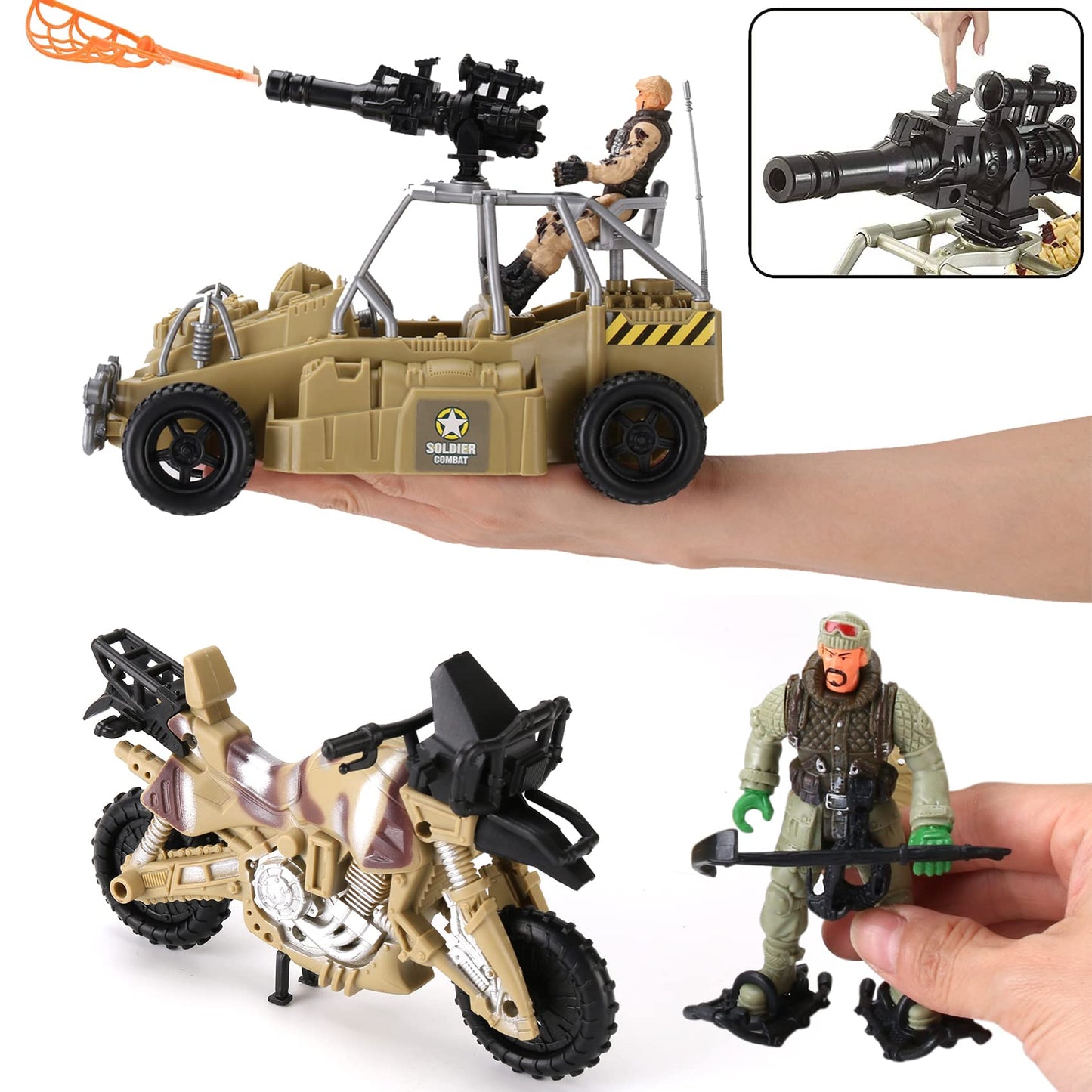 26 PCS Army Men Helicopter Carrier Toys  Military Soldier Action Figures  Combat Truck  Motorcycle  Jumbo Transport Aircraft with Lights & Sound   Accessories Playset for Kids Boys