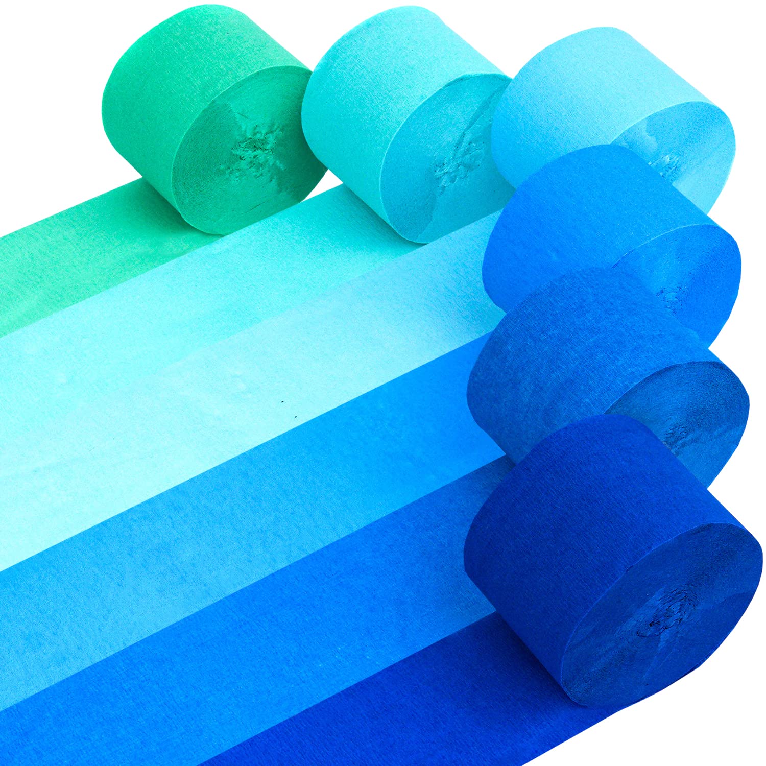 Captain Dcor 6 Crepe Paper Streamers Rolls, 492ft Value Pack of Unique 6 Blue Streamers - Each Roll 82 Feet Long & 1.8 Inch wide