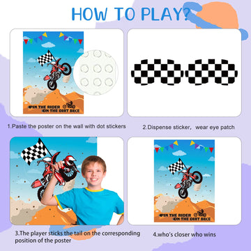 Astaron Pin The Tail Games Pin The Rider On The Motocross Party Game With 30 Driver Sticker For Dirt Bike Theme Party Supplies, Boys Girls Party Baby Shower Background Christmas Party Gifts Favors