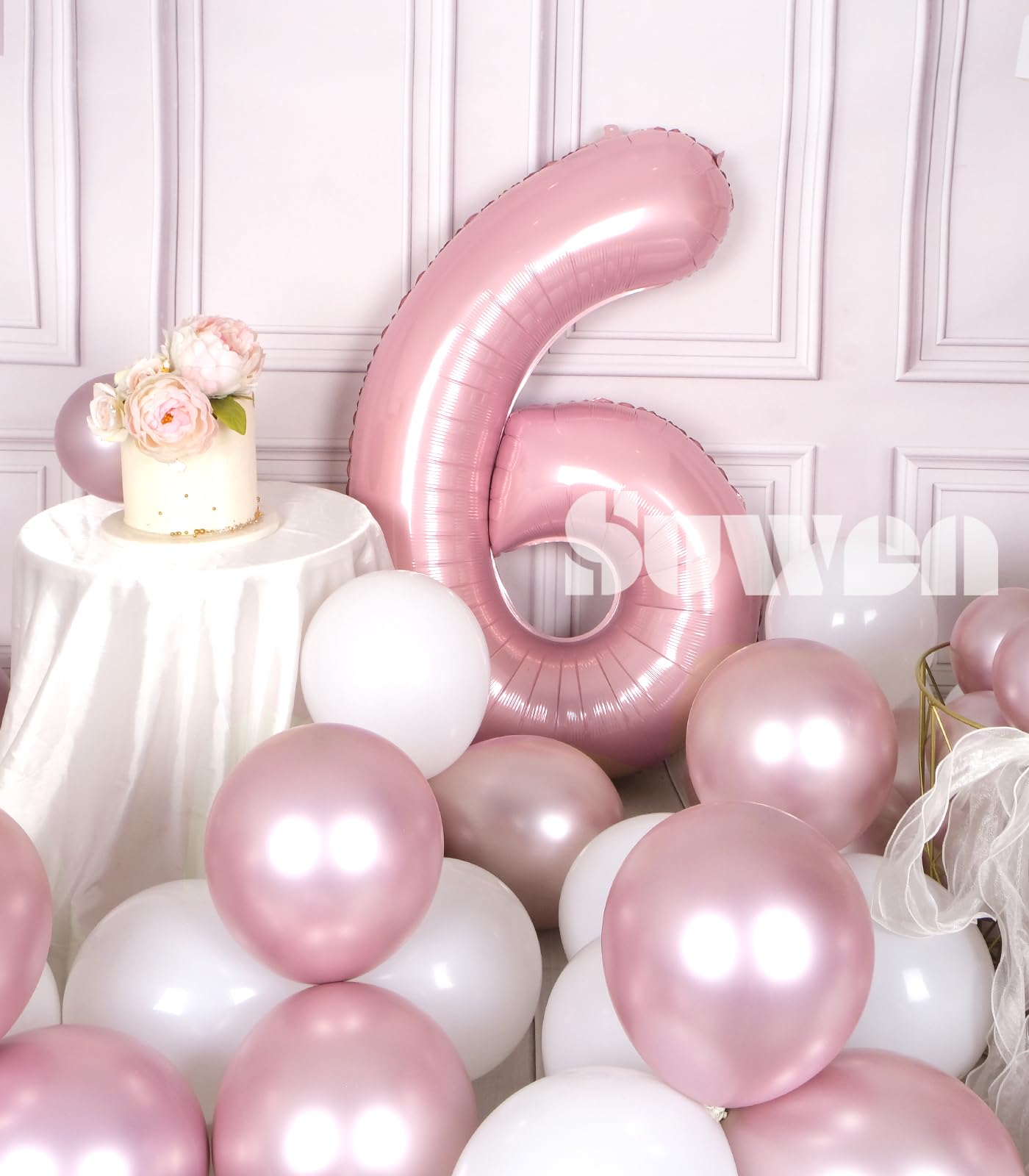 Suwen 40 Inch Pink Large 6 Number Balloons Big Foil Helium Number Balloons 0-9 Jumbo Happy 6Th Mylar Birthday Party Decorations
