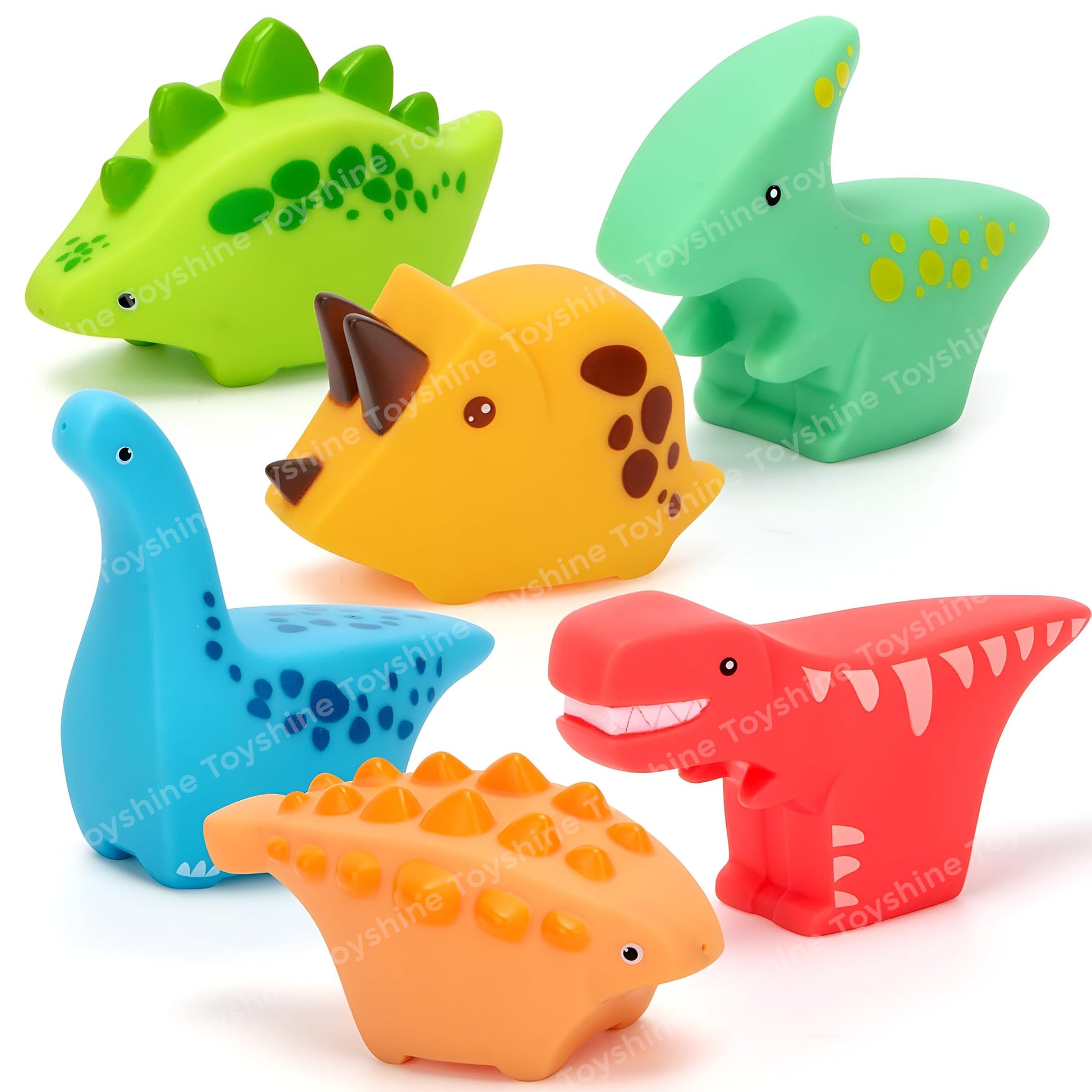 Toyshine 6 Pc Colorful NonToxic Dino Design Mold Free Chuchu Sound Bath/ Pool Toys , Toddler Baby Bathtub Bathing Squeeze Toys