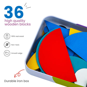 Likee Open Ended Wooden Shape Puzzles (36 Blocks&60 Cards) For Toddlers 3+ Years Old, Montessori Development Toys Preschool Education Activity Travel Toy Board Games For Kids 4-8 Yrs