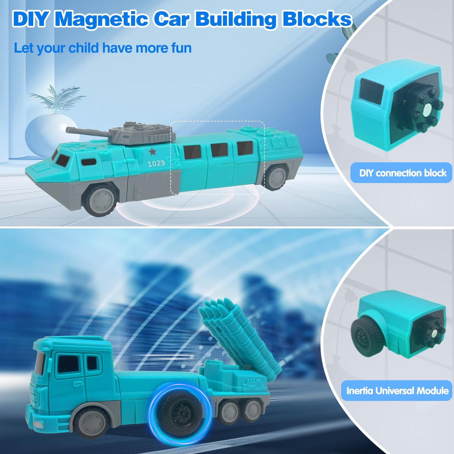 Lawfig Magnetic Transform Vehicles Assembled Toys, Construction Vehicles With Storage Box, 8 In 1 Robot Toys Set, Magnetic Block