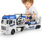Dwi Dowellin 25" Semi Truck Toy Set with Racing Car & Helicopter, White, Kids Toys for 3-6 Years Old, Model 666-66F