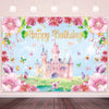 LDWLYW Princess Birthday Backdrop for Girls Pink Princess Castle Happy Birthday Banner Backdrop for Kids Royal Castle Butterfly 
