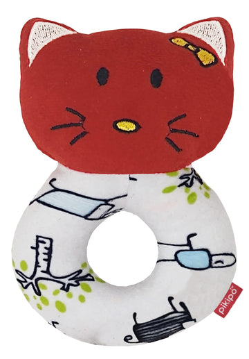 Pikipo Plush Kitty Face Rattle Soft Toy With Round Handle (Red) - Toddlers
