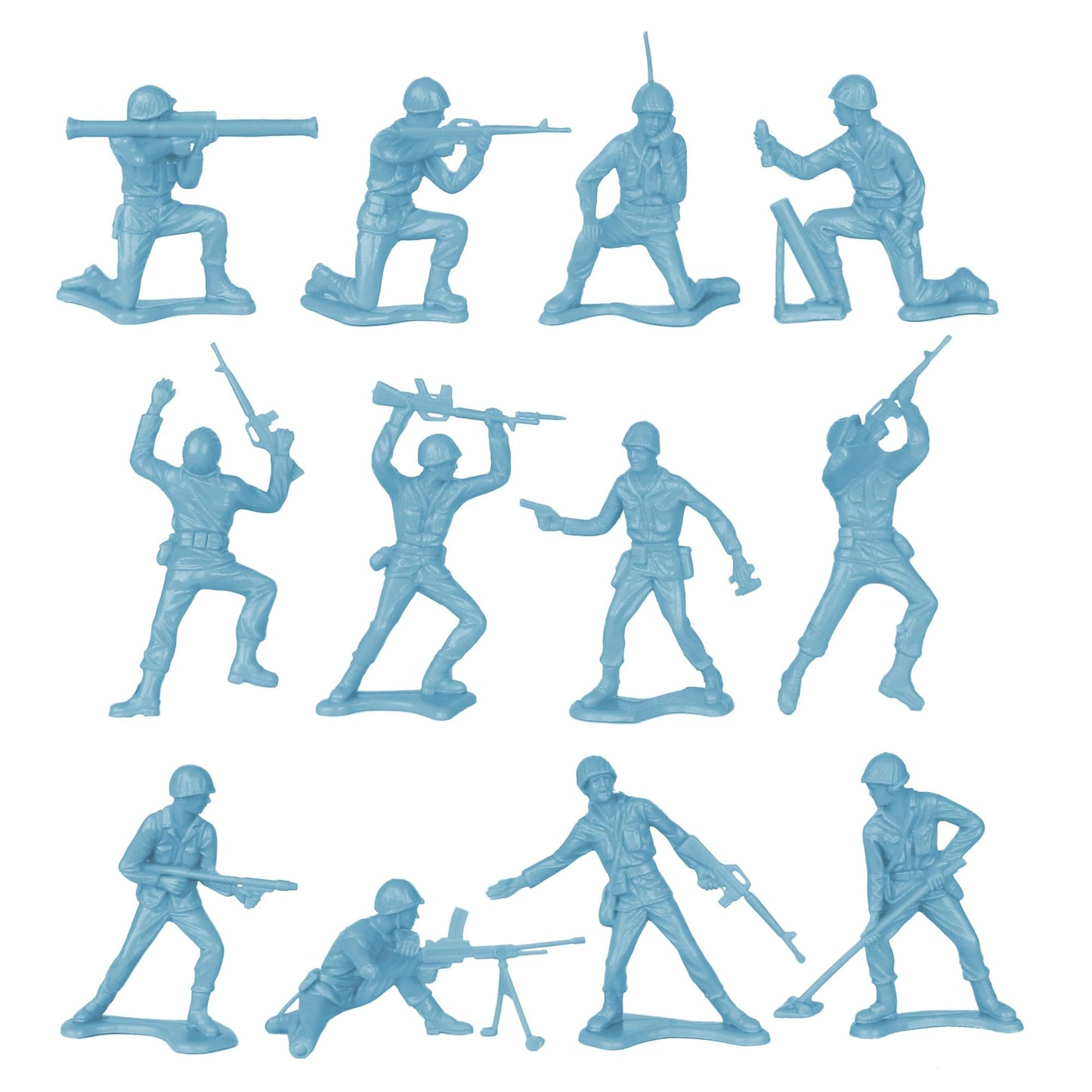 Tim Mee Plastic Army Men - 48pc Toy Soldier Figures, Powder Blue, Made in USA, Model 67710
