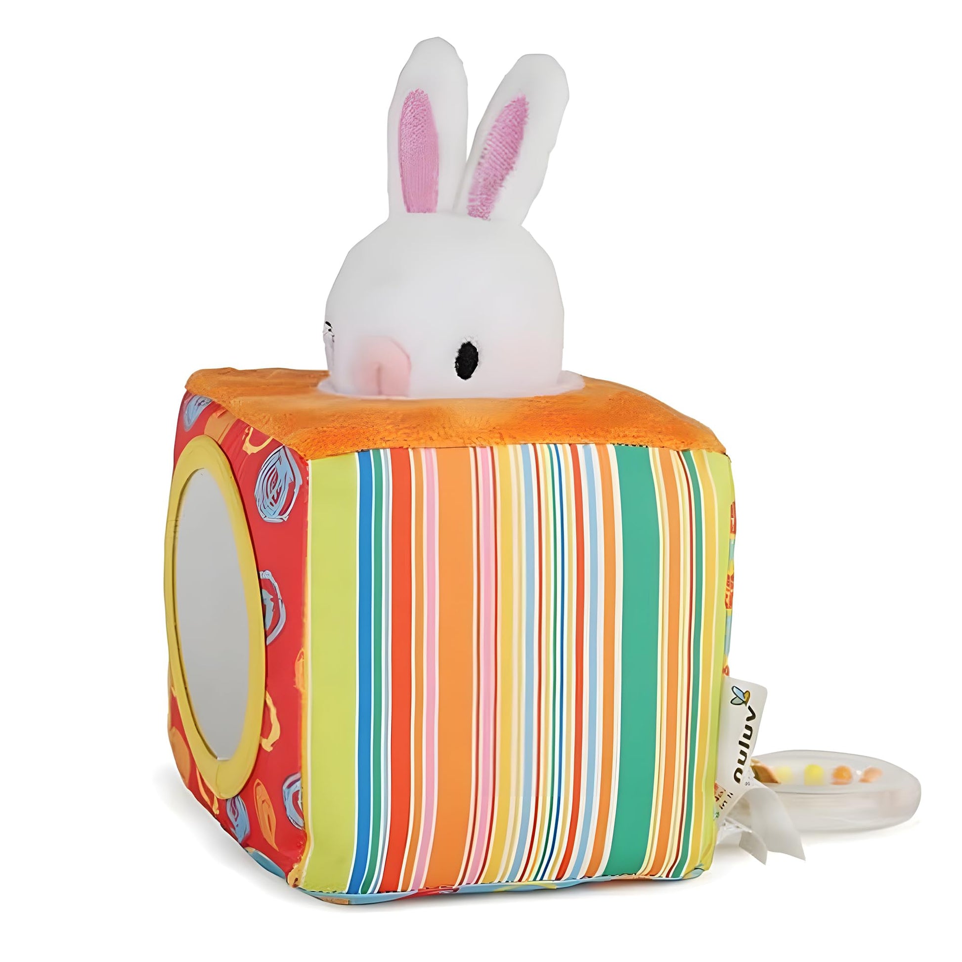 Nuluv Infant Plush Bunny Cube Early Learning Activity Play Toy With Squeaky Crinkle Rattle For Baby 3 Months+,Multicolor