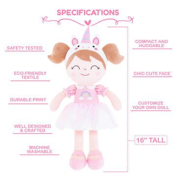 Gloveleya Personalized Doll With Your Name - Cute Pink Unicorn Custom Soft Plush Doll For Girls Plush Doll Customized Gifts - Muñecas De Trapo Personalizadas Para Niñas