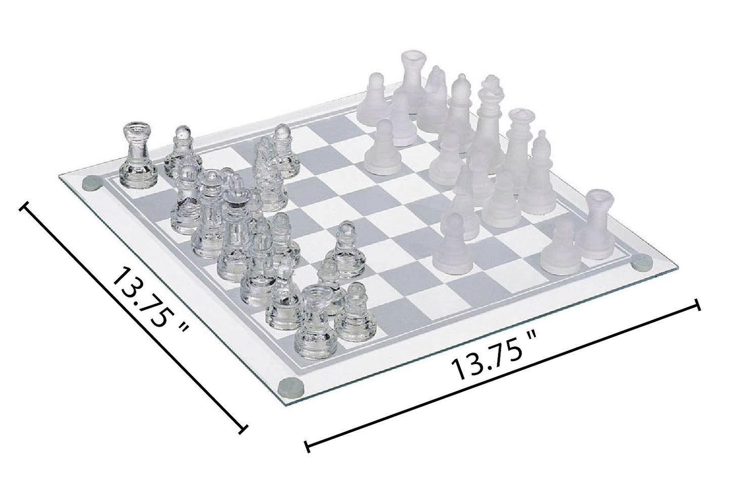 Gamie enhanced Glass Chess Set  14 Inch - Elegant Design - Durable Build - 32 Frosted and Clear Pieces - Felted Bottoms - Easy to Carry - Stable & Fully Functional for Chess Lovers