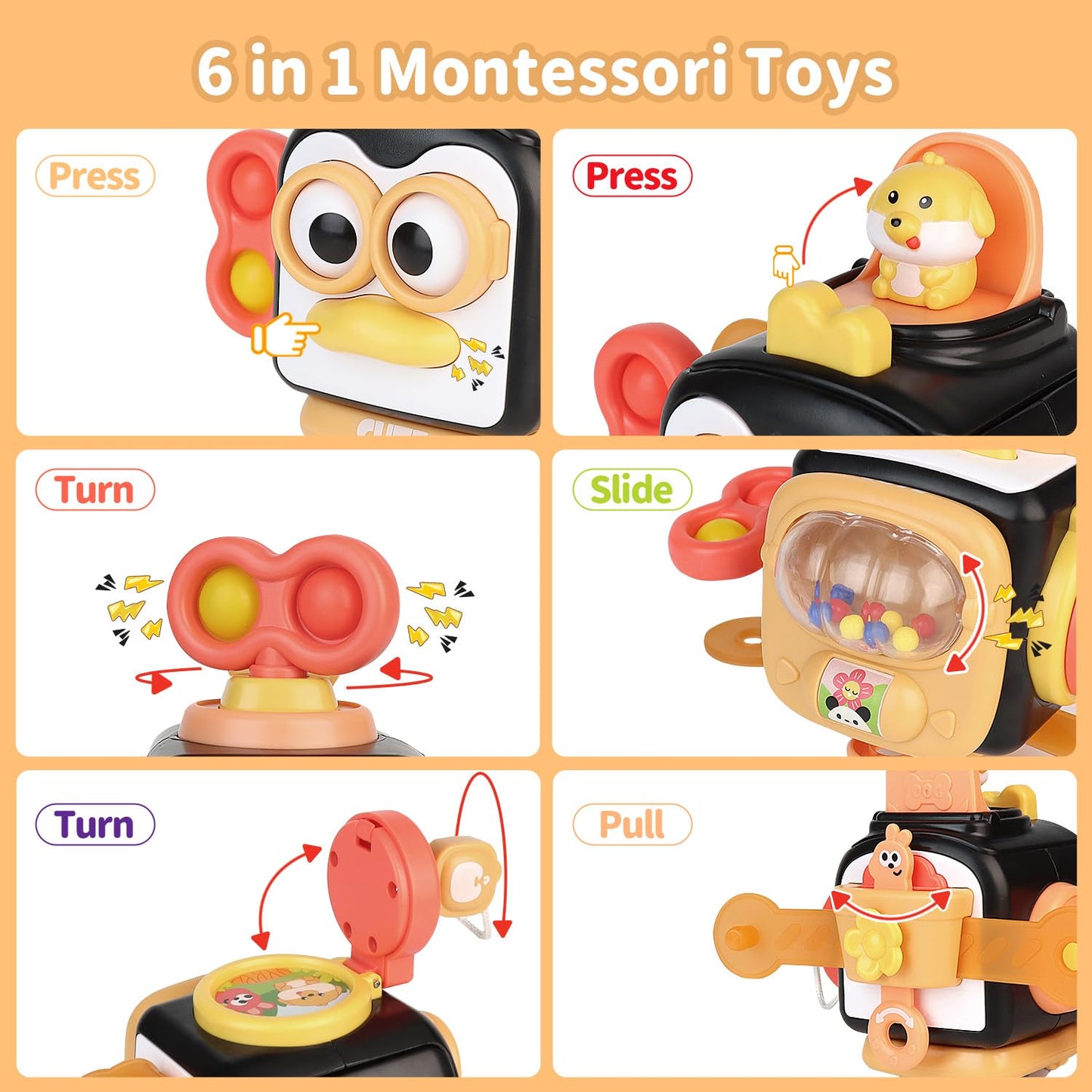 OSIMILY Montessori Toys for 1 Year Old, 6 Movable Panels Sensory Toys, Toddler Developmental Learning Toys Birthday Gifts, Baby