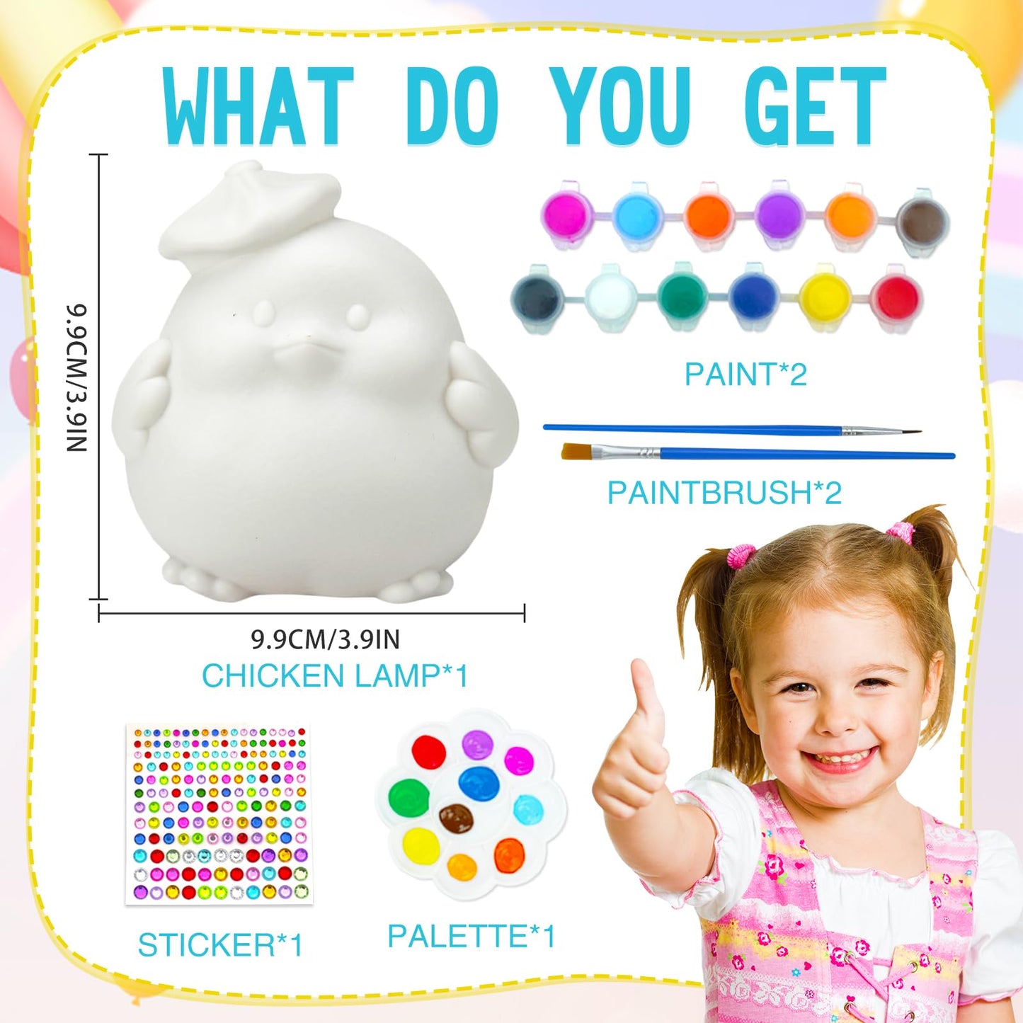 HAPMARS Paint Your Own Chick Lamp Kit 1pcs, DIY Art Kit for Kids Girls Boys Age 4 5 6 7 8 9 10 11 12+, Art and Craft Supplies Cr