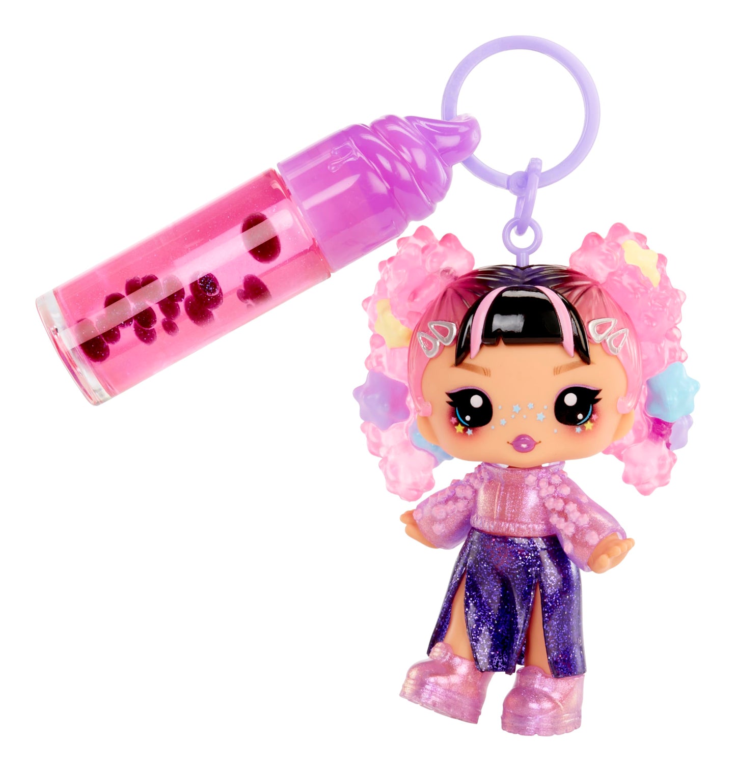 Yummiland Lip Gloss Doll: Sour Sweeties - Astrid Stars Includes DIY Lip Gloss + Removable Keychain, Cosmetic Play, Collectible,