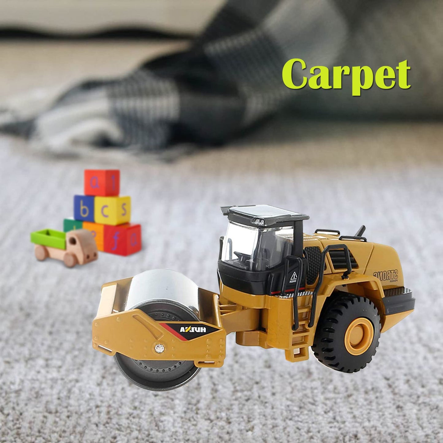 Qcar 1/50 Scale Metal Road Roller Toy, Metal Construction Vehicles Model Toy, Outdoor Sandbox Car Toys, Birthday Gift Toddler Bo