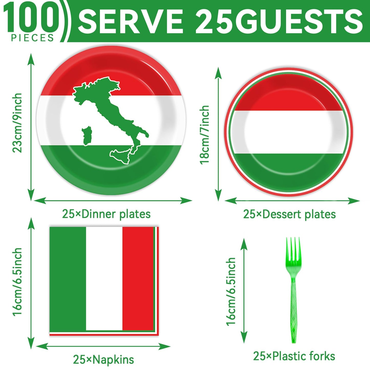 100 Pcs Italian Flag Plates And Napkins Party Supplies Italy Flag Party Tableware Set Italian Flag Red White And Green Party Dec