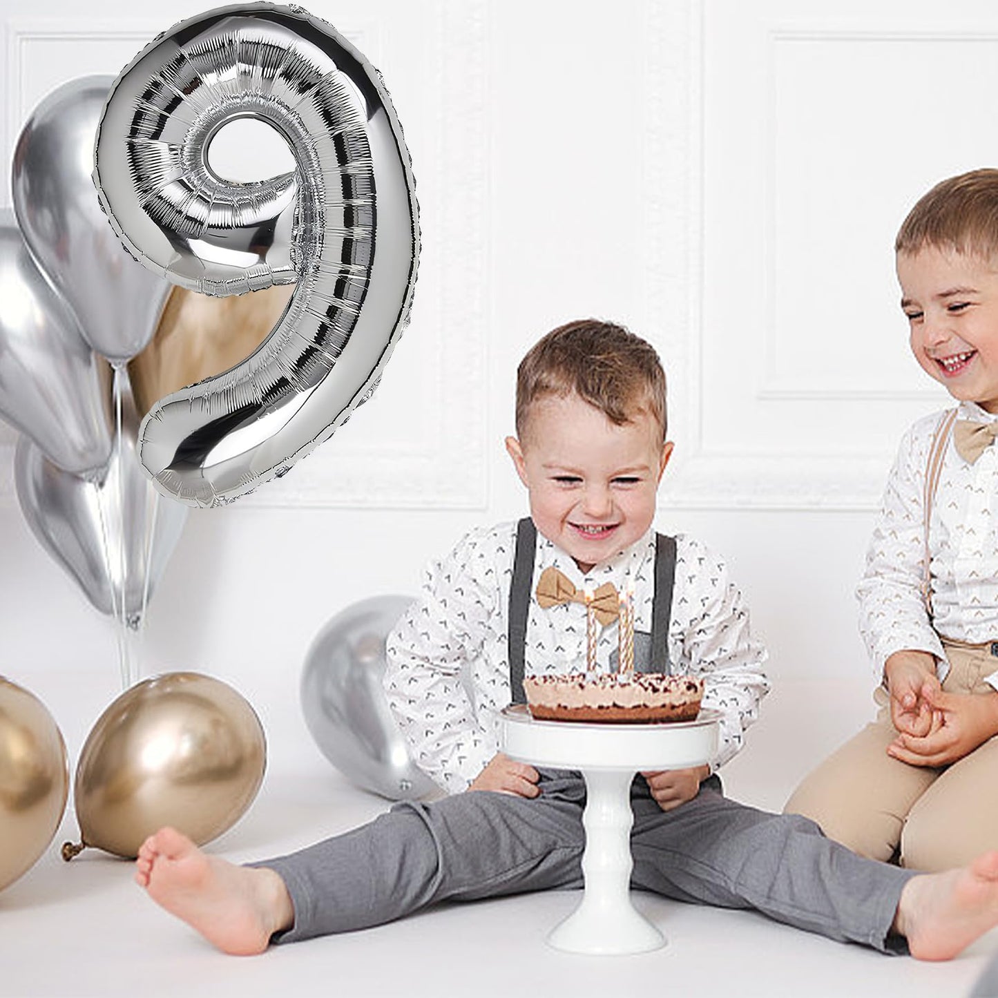 9 Number Balloon Silver 40 Inch Big Foil Mylar 9Th Balloons For 9 Year Old Boy Girl Birthday Party Decorations Wedding Anniversa