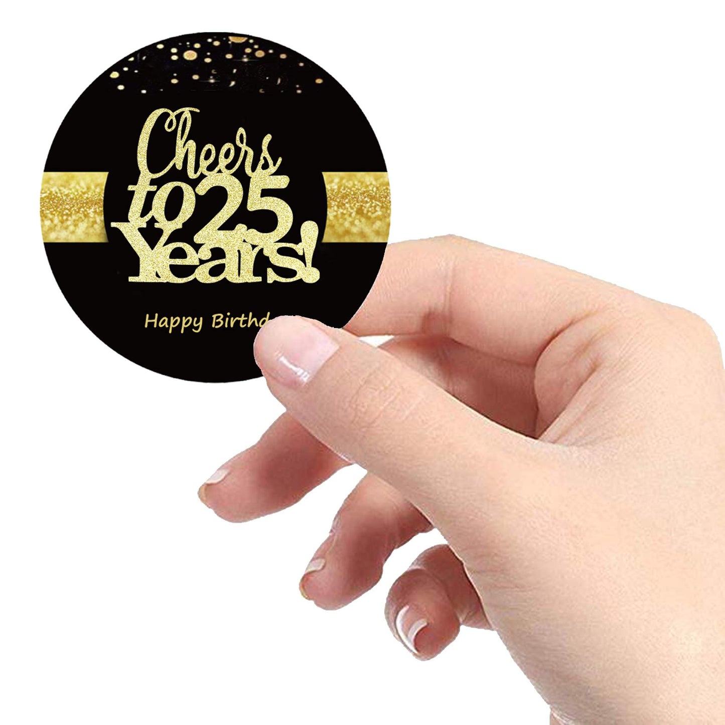 Sumerk 48 Pcs Cheers To 25 Stickers Large Bottle Stickers 25Th Birthday Stickers Card Seals 2 Inches Round Happy Birthday Party