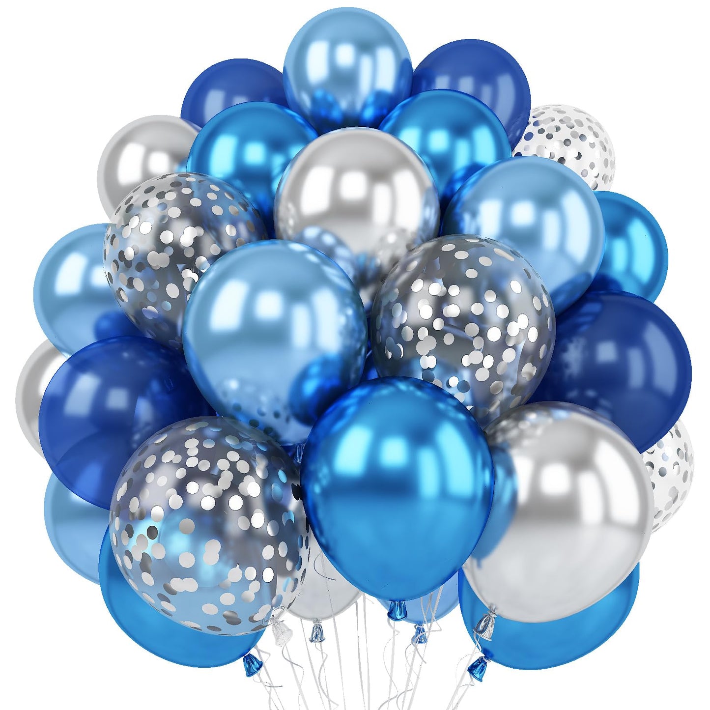 Blue Silver Balloons Set, 12 Inch Blue And Silver Balloons Dark Blue Party Balloons Metallic Blue Silver Latex Balloons Baby Blu