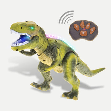 Powertrc Remote Control Dinosaur T-Rex Toy For Kids | Realistic Prehistoric Sounds | Dinosaur Robot Toy Lights Up And Roars | Walking Rc T-Rex Robot Toy (Green)
