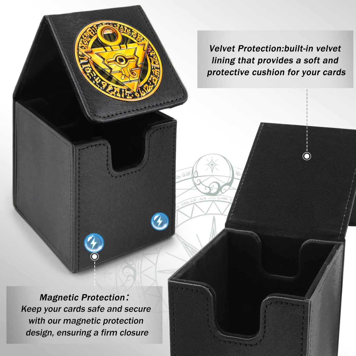 Card Deck Box For Ygo Mtg 3D Sculpted Relief Deck Box 110 Card Storage Box Trading Games Leather Storage With Divider (Millenniu