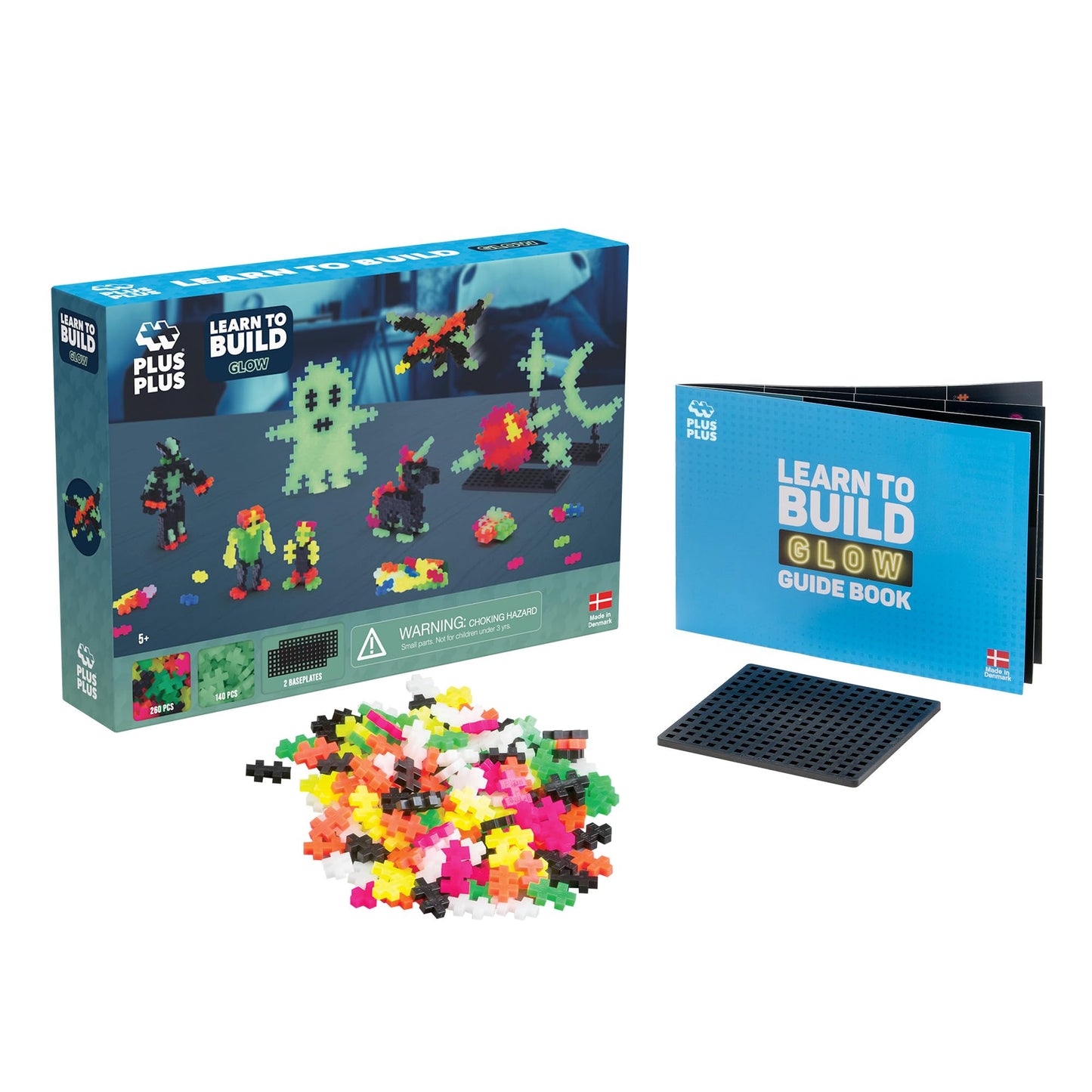 Plus Plus - Learn To Build, Glow In The Dark - Construction Building Stem - Interlocking Mini Puzzle Blocks For Kids