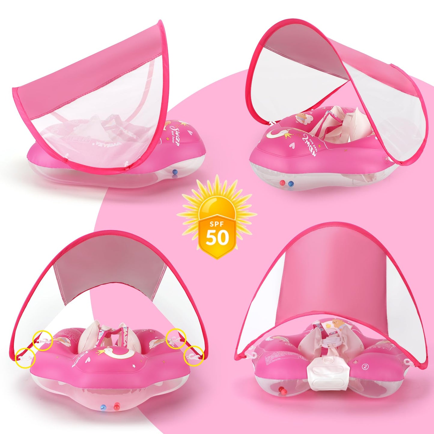 WYRIAZA Baby Pool Float with Canopy  Baby Float for Pool Swimming  Infant Pool Floats with UPF50+ Sun Protection  Infant Floaties with Safety Seat  Newborn Swim Float for 3-36 Months (S (3-12Months))