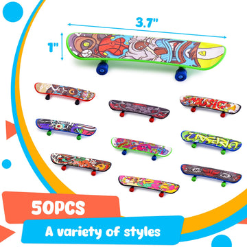 Poplay 50Pcs Mini Finger Skateboards, Finger Boards Toy Mini Skateboards For Kids Party Favors, Birthday Goodie Bag Stuffers, Easter Egg Fillers