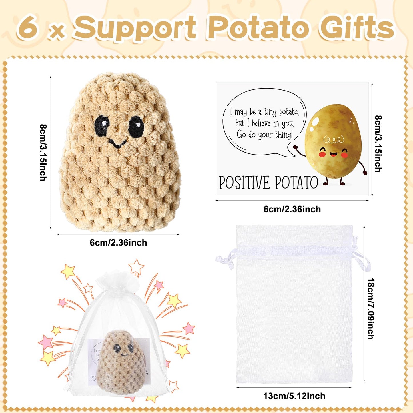 Roundfunny 12 Sets Positive Knitted Potato Toys Emotional Cute Potato Crochet Gifts Positive Cards Bags Inspirational End Of Sch