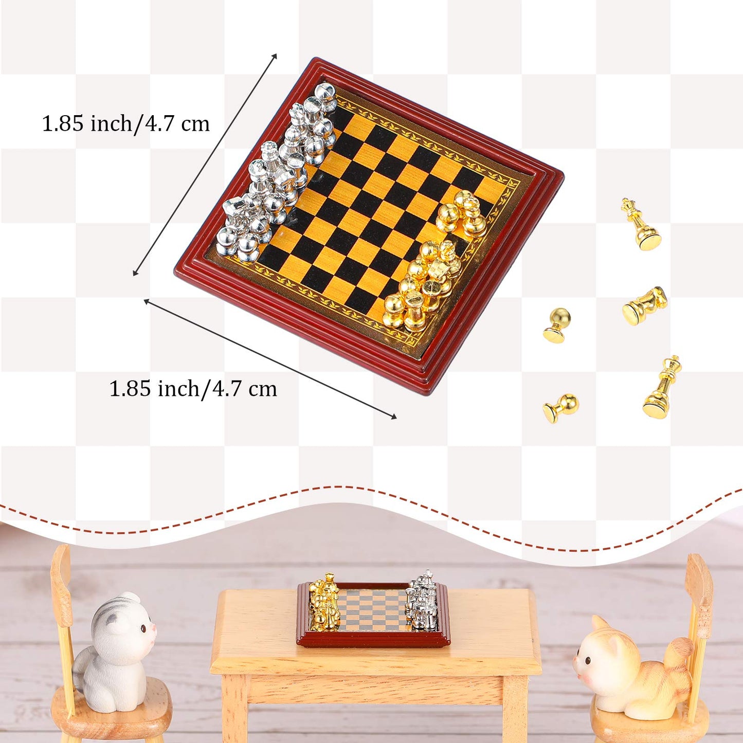 Skylety 1:12 Dollhouse Miniature International Chess Set Mini Chess With Board Miniature Board Games Model Gold And Silver For D
