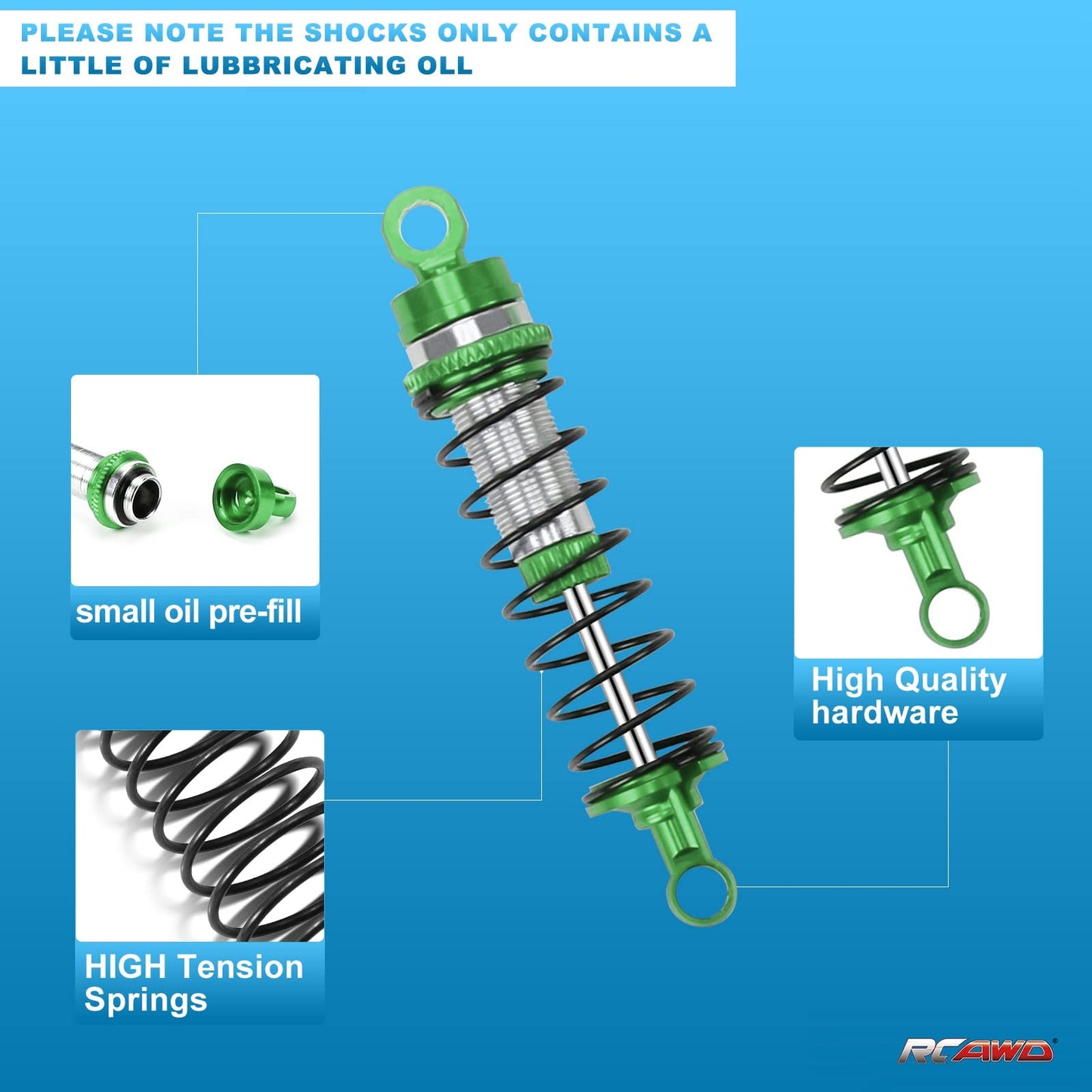 RCAWD Shock Absorber Damper for LaTrax Teton & Desert Prerunner 1/18 Upgrades Scale 4WD Monster Truck, Adjustable Front Rear RC