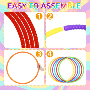 Sratte 6 Pcs Exercise Hoop Detachable Adjustable Plastic Hoops Snap Together Toy Hoop Color Playground Toys For Girls And Boys Party Games, Sports, Exercise, Dog Training (Stylish Colors,28 Inch)