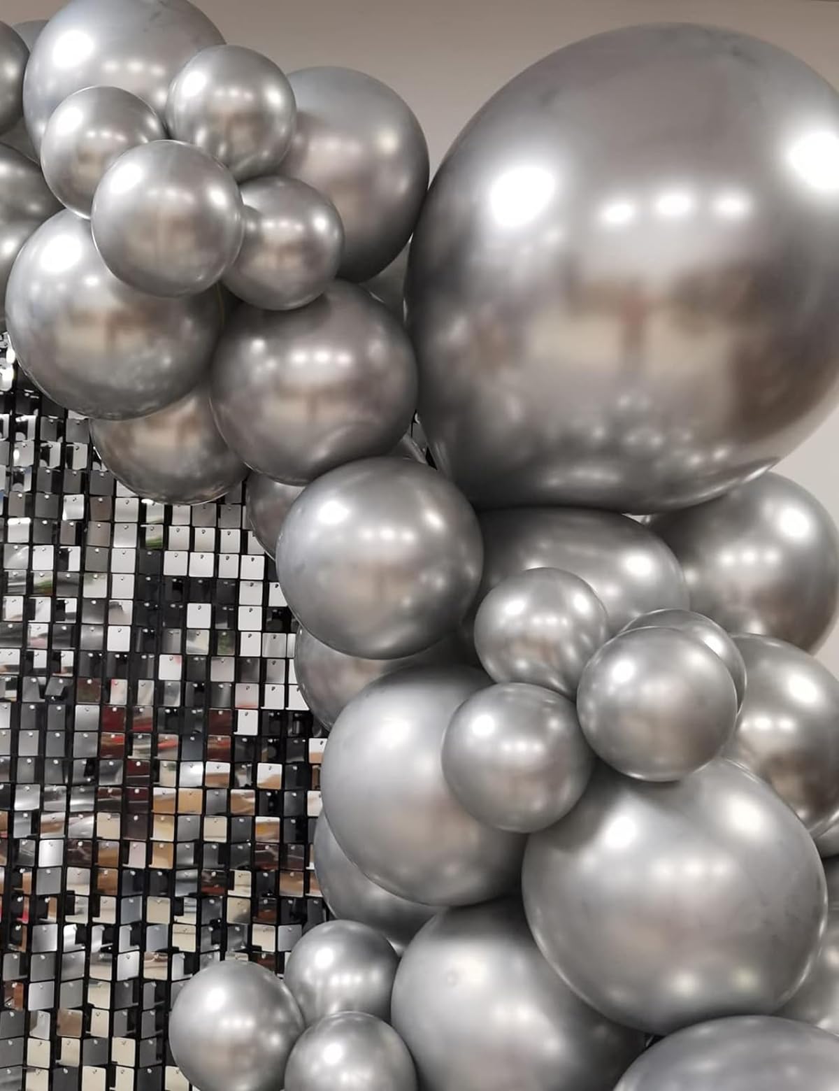 Moxmay Metallic Sliver Balloons Different Sizes, 102 Pcs 18 12 10 5 Inch Sliver Latex Chrome Balloon For Graduation Baby Shower