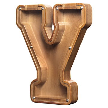 Aorcmitn Large Wooden Letter Coin Personalized Piggy Bank For Boys Girls Kids Toddler Adults Money Bank Best Gift For Friends (9.2 Inch-Y)